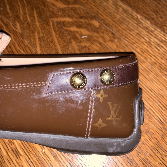 Louis Vuitton Women's Brown Monogram Leather Buckle Strap Loafers - Picture 12 of 13